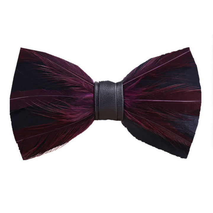 Red White Burgundy Pre-tied Feather Bow Tie