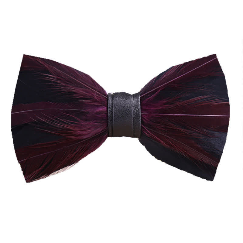 Red White Burgundy Pre-tied Feather Bow Tie - Burgundy - image 8