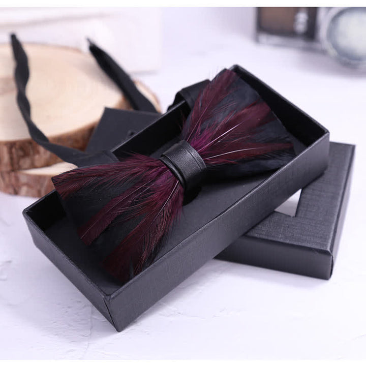 Red White Burgundy Pre-tied Feather Bow Tie - image 10
