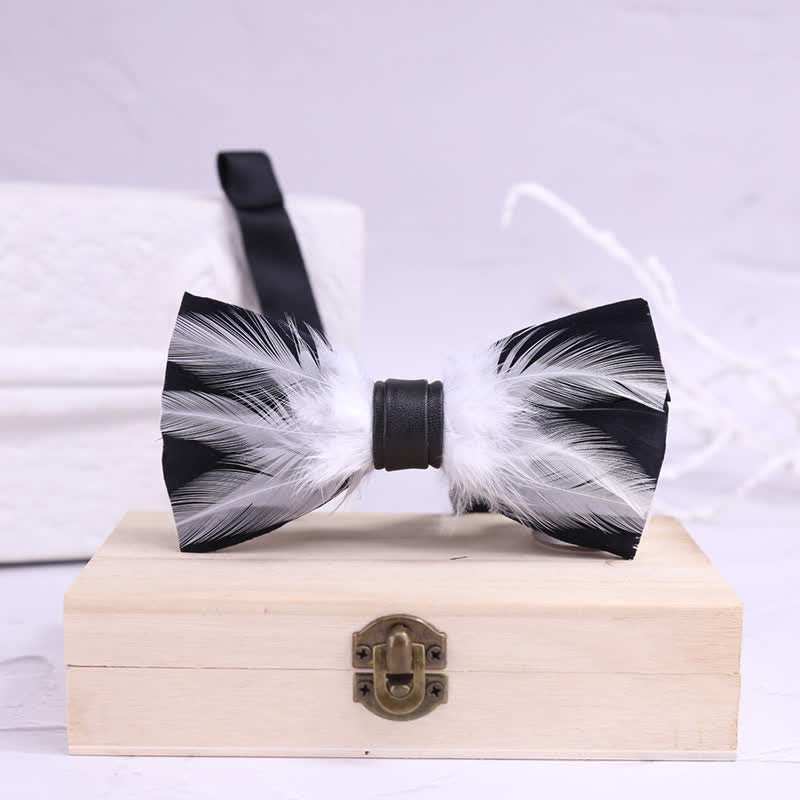 Red White Burgundy Pre-tied Feather Bow Tie - image 7