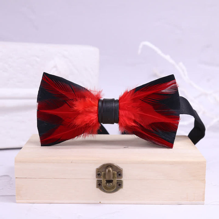 Red White Burgundy Pre-tied Feather Bow Tie