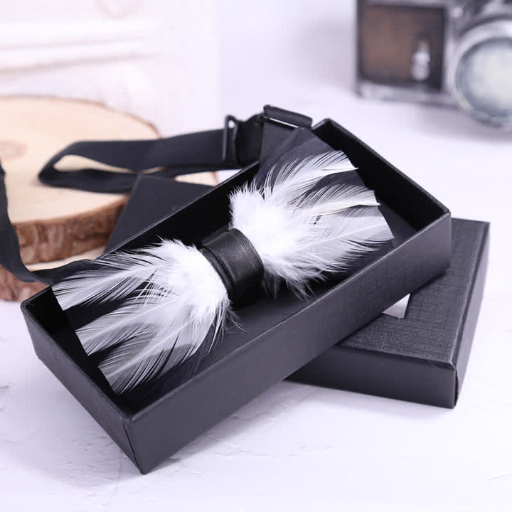 Red White Burgundy Pre-tied Feather Bow Tie - image 6