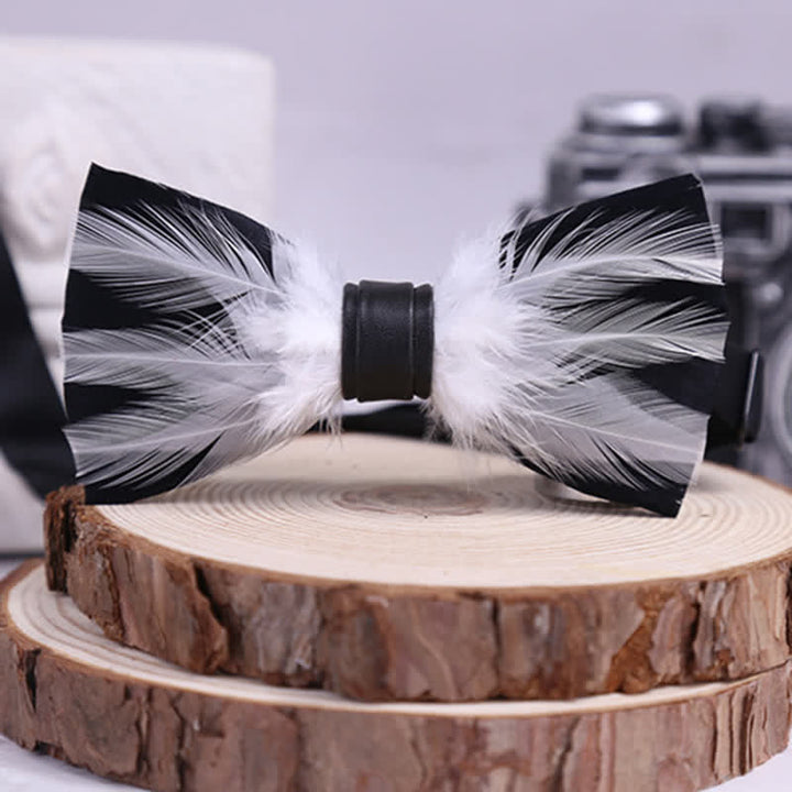 Red White Burgundy Pre-tied Feather Bow Tie - image 5