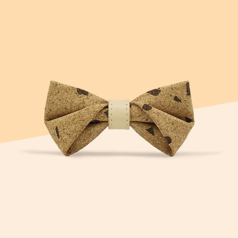 Men's Nature Wood Print Leather Loop Bow Tie