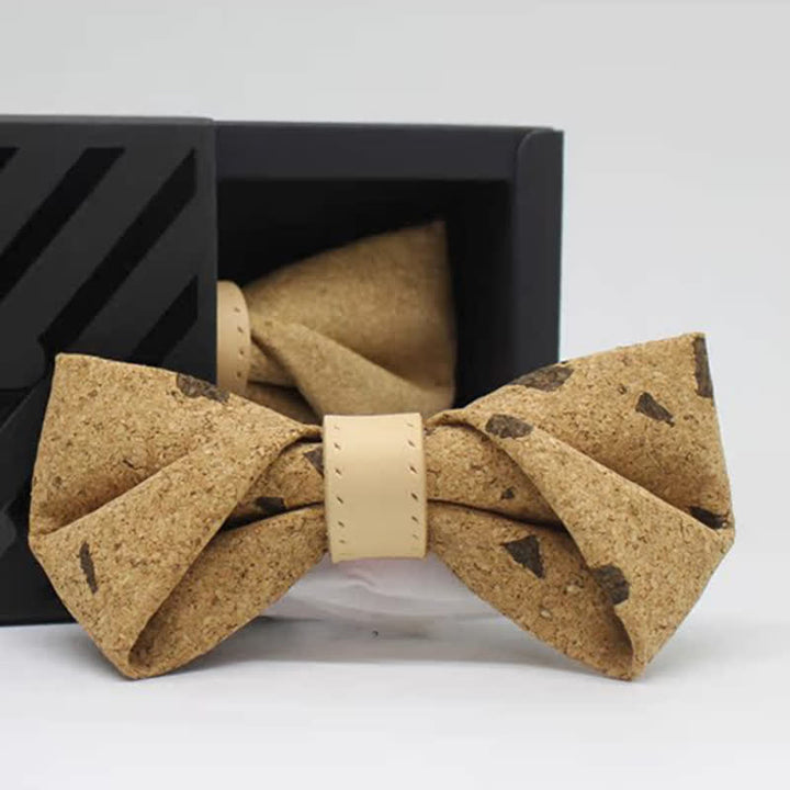 Men's Nature Wood Print Leather Loop Bow Tie