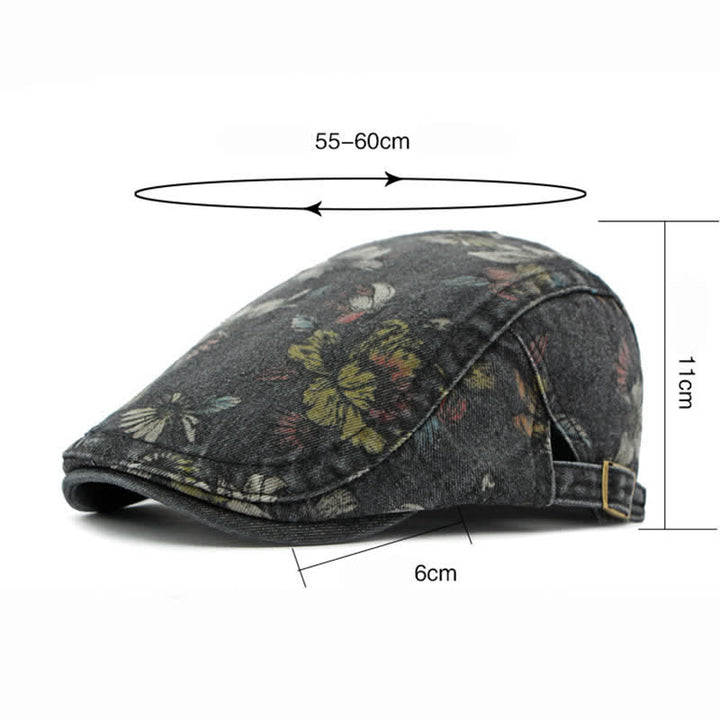 Fashion Floral Printed Denim Flat Beret Hat