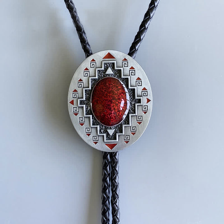 Vintage Ruby Western Indian Totem Bolo Tie