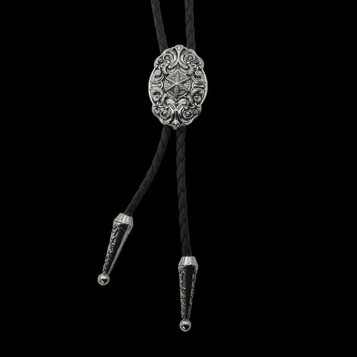 Western Texas Silver Star Carving Bolo Tie