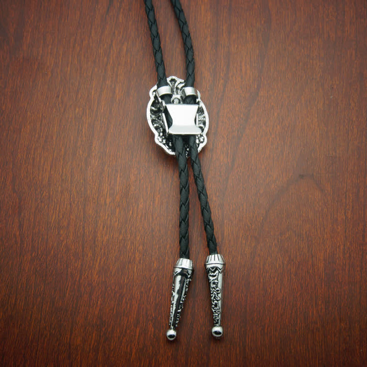 Western Texas Silver Star Carving Bolo Tie