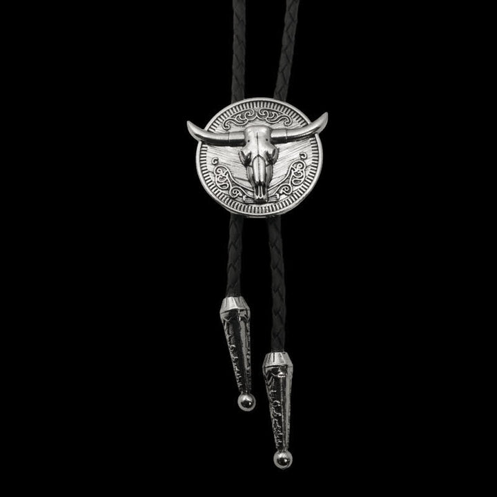 Cow Head Longhorn Bull Cowboy Leather Bolo Tie