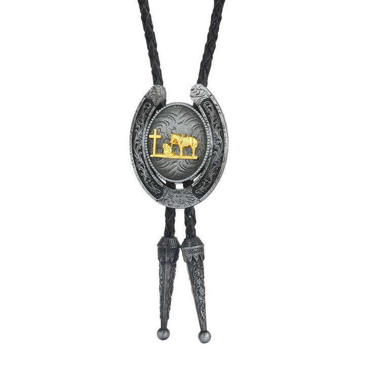 Delicate Animal Two Tone Horseshoe Shape Bolo Tie