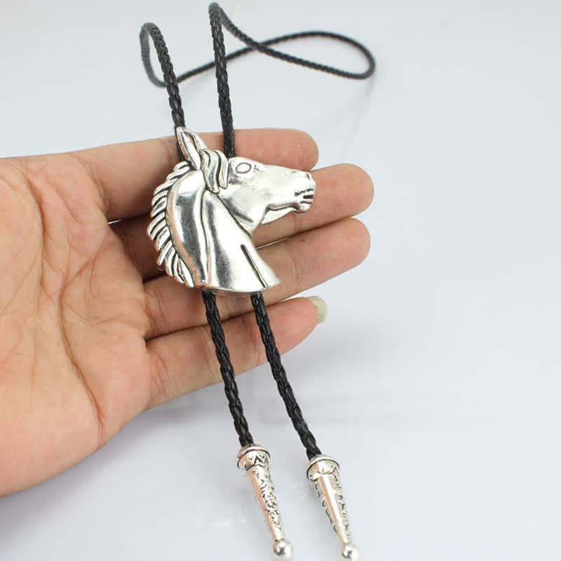 Stereoscopic Horse Head Cowboy Leather Bolo Tie