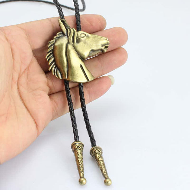 Stereoscopic Horse Head Cowboy Leather Bolo Tie