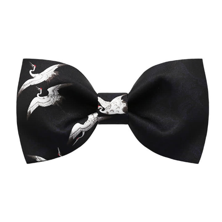 Men's Creative White Crane Print Bow Tie