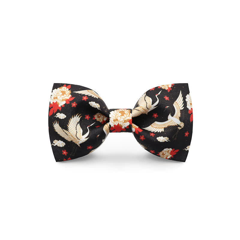 Men's Creative White Crane Print Bow Tie