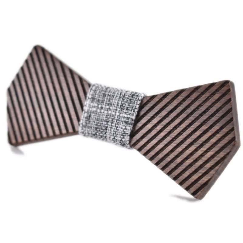 Men's Black Walnut Stylish Striped Wooden Bow Tie