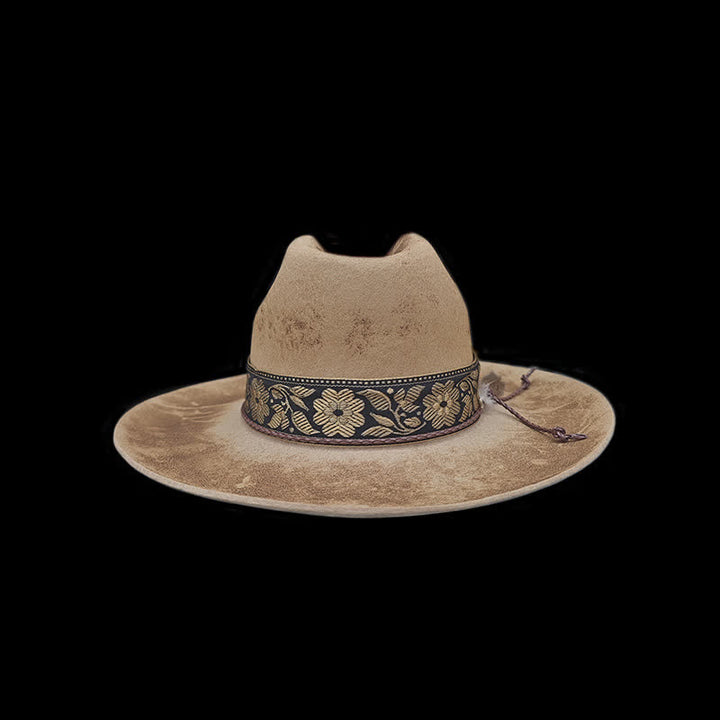 Jacquard Flower Decorative Feathers Wool Cowboy Hat - image 3