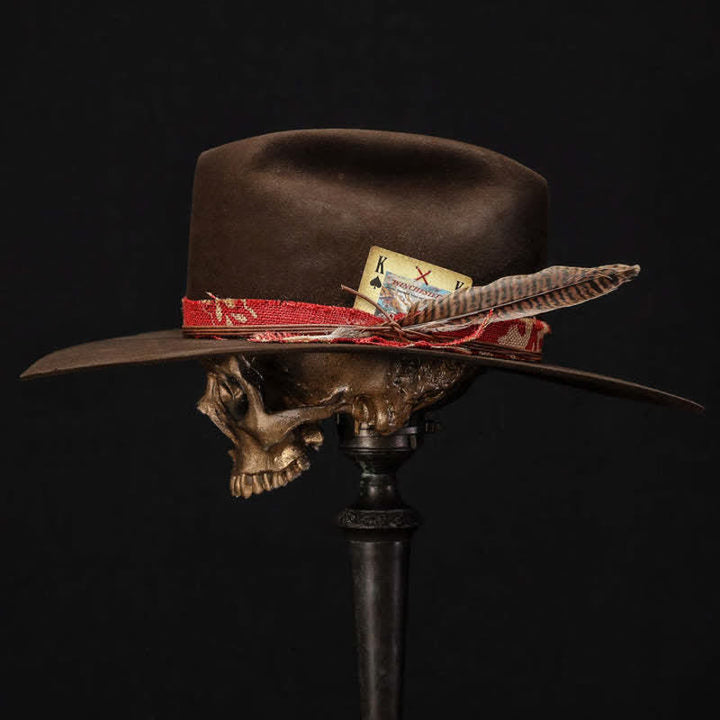 Dark Brown Imitation Wool Red Fabric Cowboy Hat - image 2