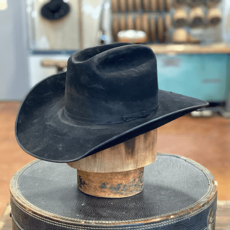 Black Distressed Bow Knot Wool Cowboy Hat