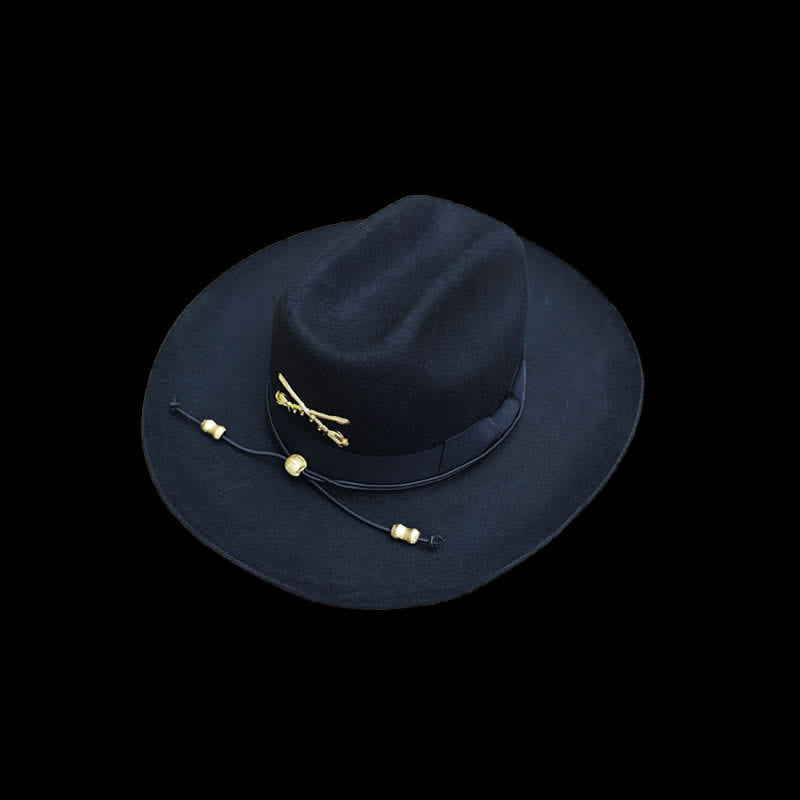 Black Golden Decor Cavalry Wool Cowboy Hat