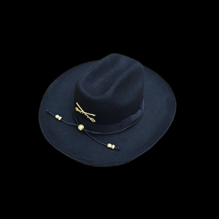 Black Golden Decor Cavalry Wool Cowboy Hat