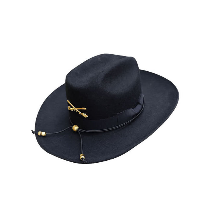 Black Golden Decor Cavalry Wool Cowboy Hat