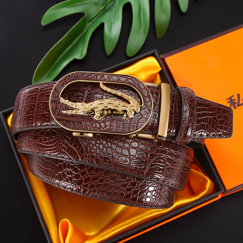 Men's Hollow Out Crocodile Automatic Buckle Leather Belt