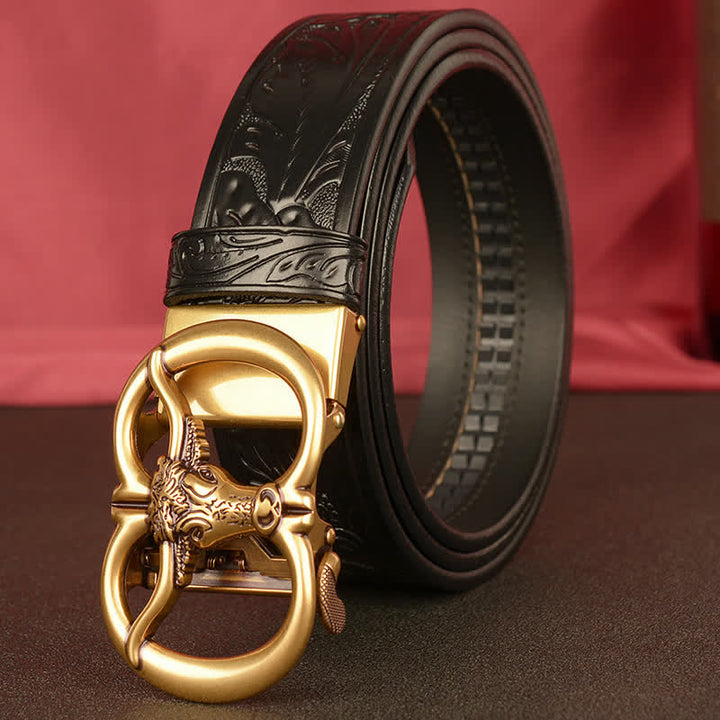 Men's Double Ring Bull Automatic Buckle Leather Belt