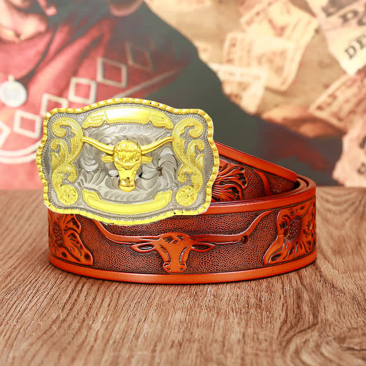 Men's Gold Bull Fighting Attitude Leather Belt