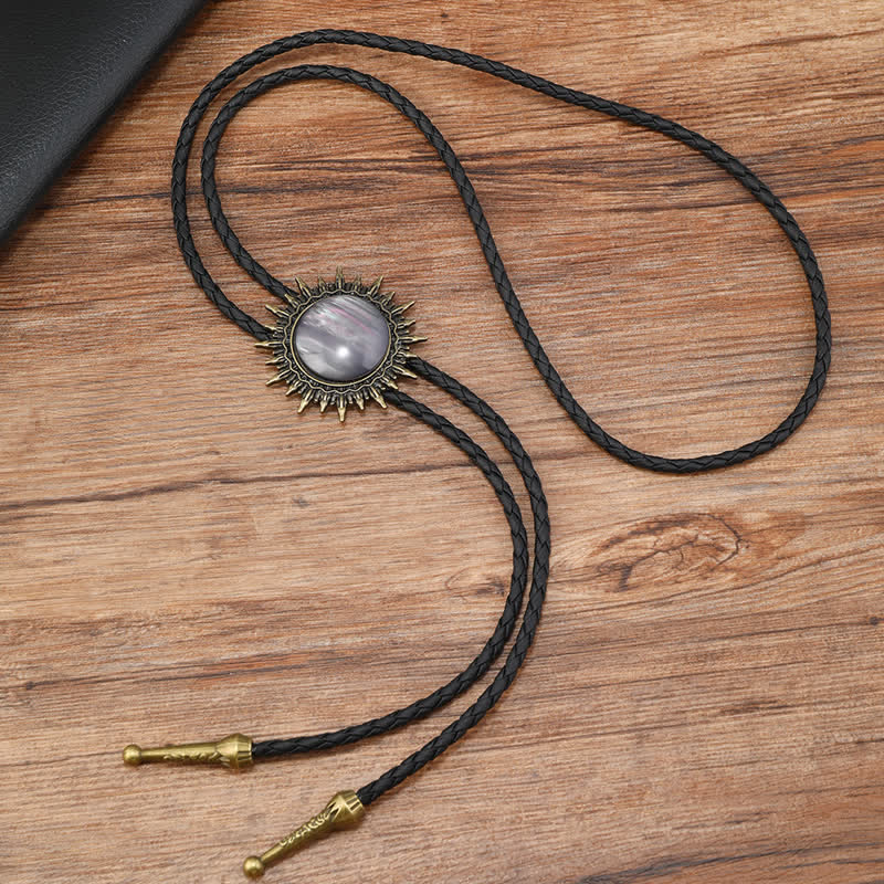 Cowboy Round Resin Gemstones Pendant Bolo Tie