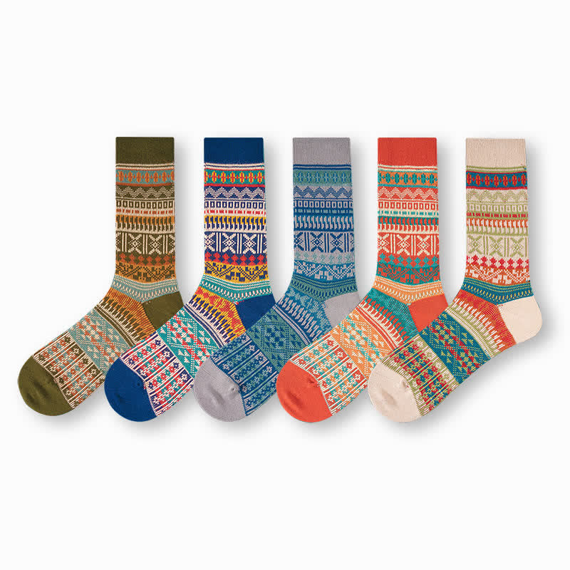 Men's Bold Colorful Knit Pattern Cotton Socks