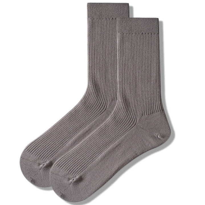 Men's Cozy Solid Color Ribbed Cotton Socks - Gray - 6 Pairs - One Size (US 6.5 - US 10) - image 1