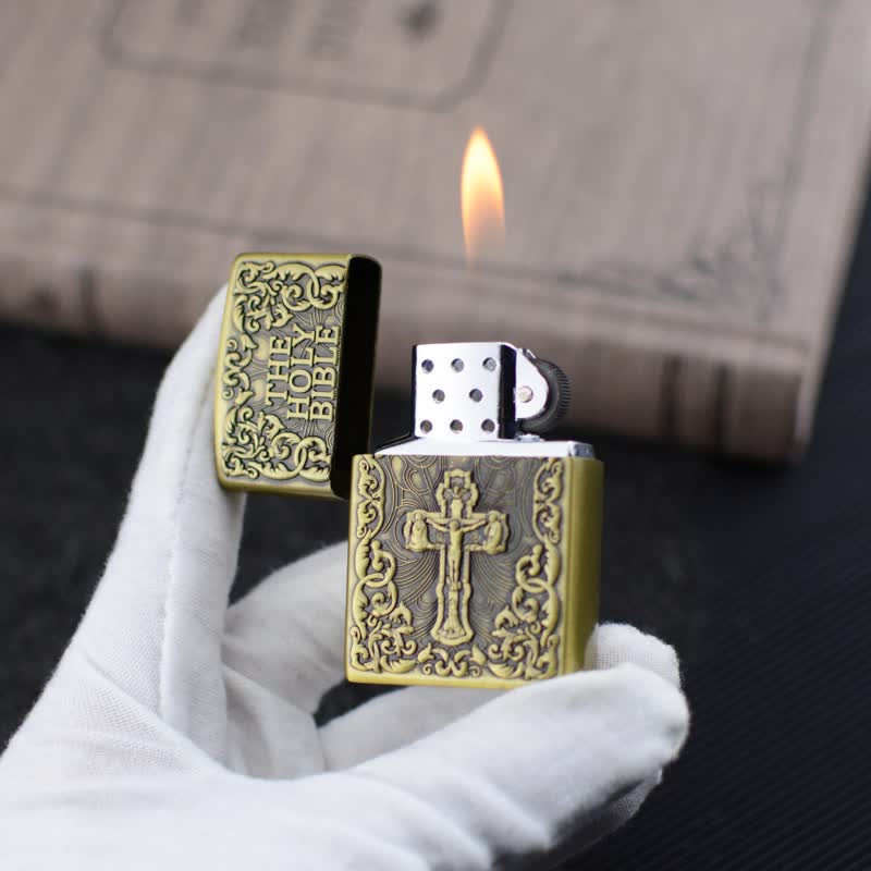 The Holy Bible Cross Grinding Wheel Refillable Butane Lighter