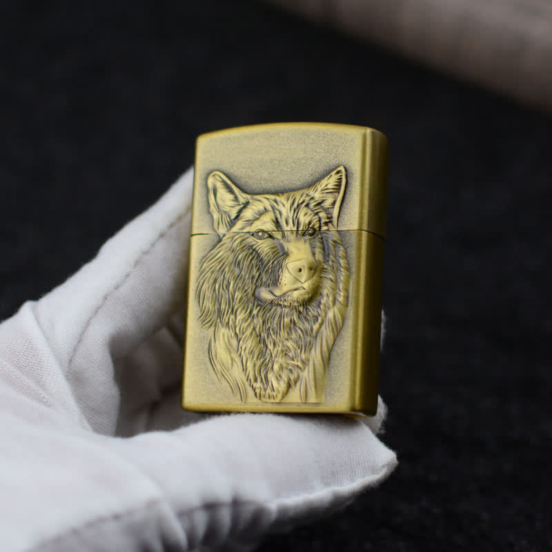 Wolf Head Grinding Wheel Refillable Butane Lighter