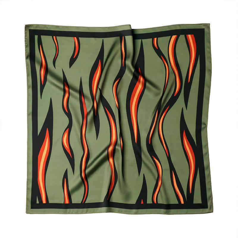 Green & Red Flame Striped Square Scarf with Scarf Buckle