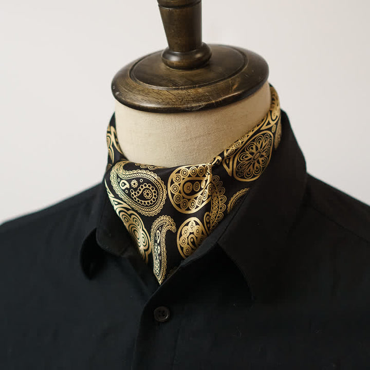 Black & Gold Luxury Paisley Square Scarf with Scarf Buckle