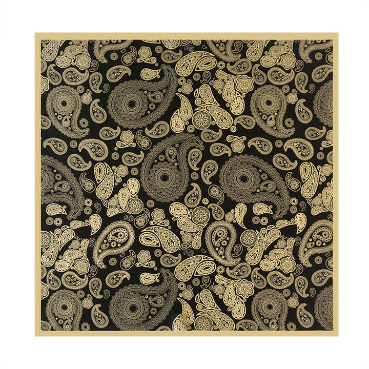 Black & Gold Luxury Paisley Square Scarf with Scarf Buckle