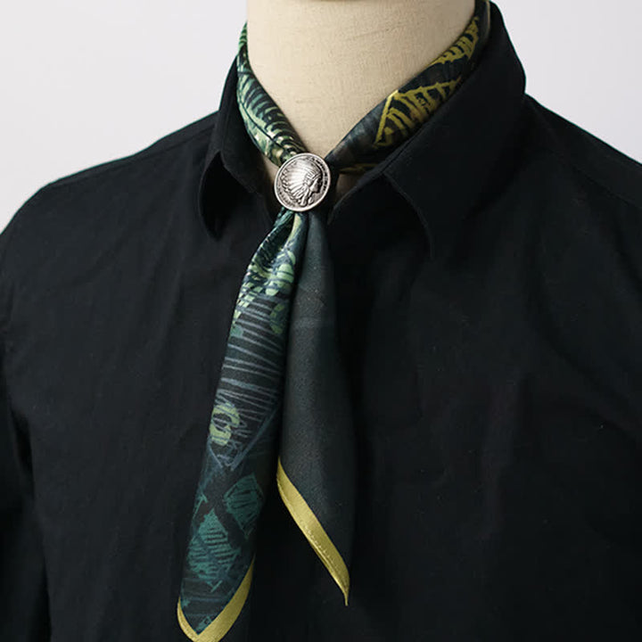 Forest Green Checkered Graffiti Square Scarf with Scarf Buckle