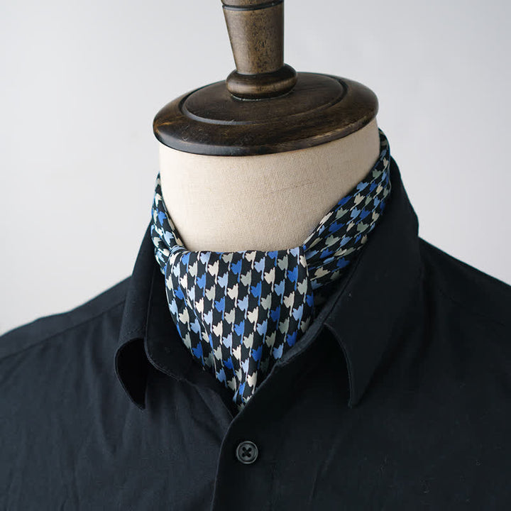 Navy & Blue Houndstooth Square Scarf with Scarf Buckle