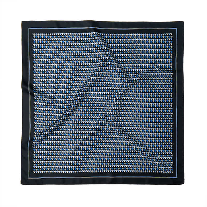 Navy & Blue Houndstooth Square Scarf with Scarf Buckle