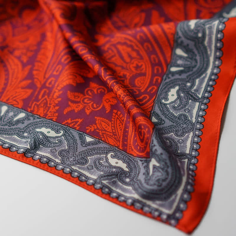 Exotic Paisley Printed Square Scarf with Scarf Buckle