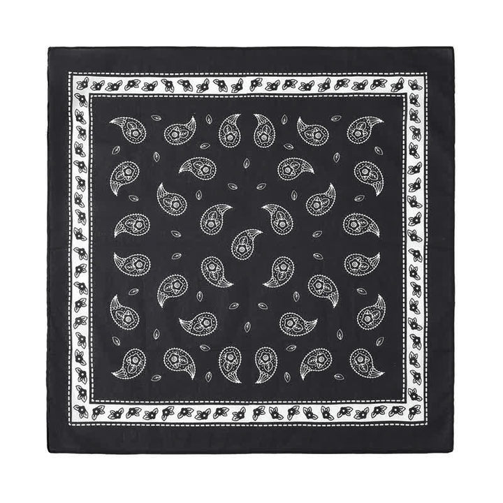 Black Tiny Paisley Square Scarf with Leather Lion Scarf Buckle