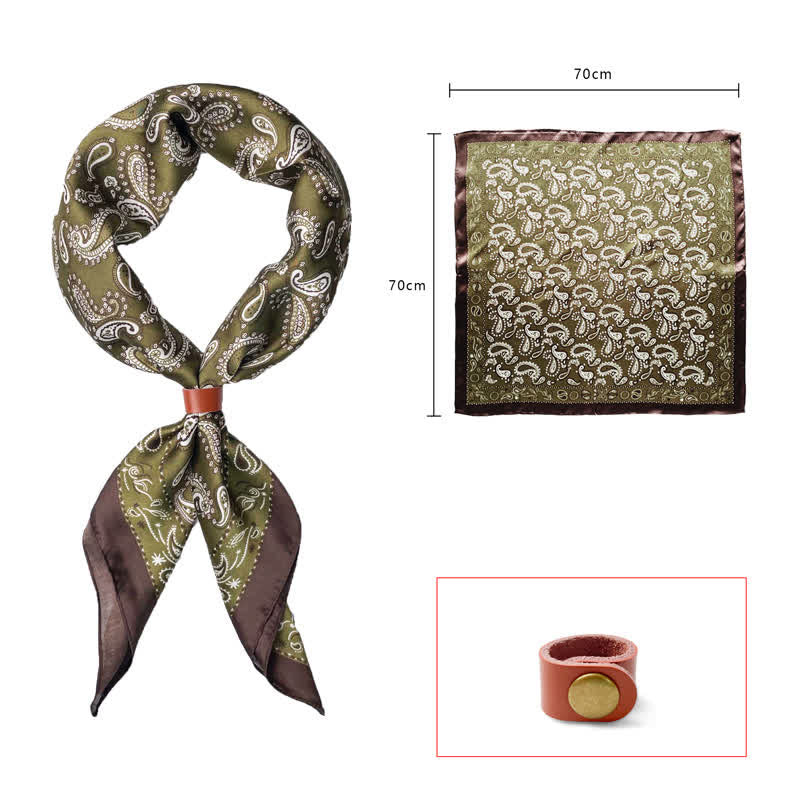 Retro Cashew Flower Square Scarf with Scarf Buckle