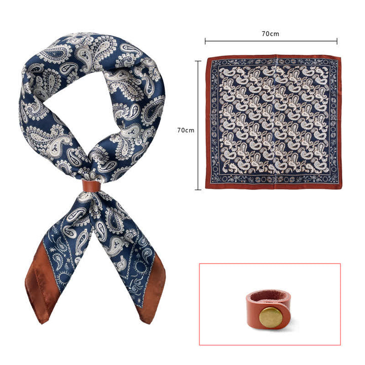 Retro Cashew Flower Square Scarf with Scarf Buckle