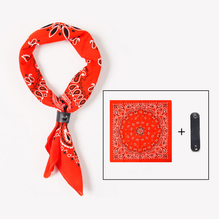 Fasion Paisley Printed Square Scarf with Scarf Buckle