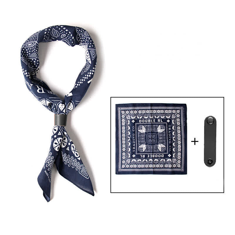 Fasion Paisley Printed Square Scarf with Scarf Buckle - Dark Blue - image 9