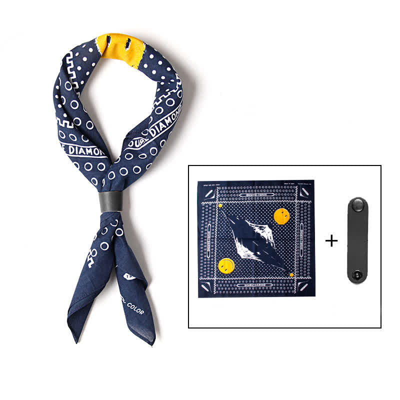 Fasion Paisley Printed Square Scarf with Scarf Buckle - Navy & Yellow - image 8