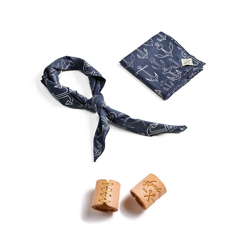 Navy Blue Marine Square Scarf with Leather Scarf Buckle