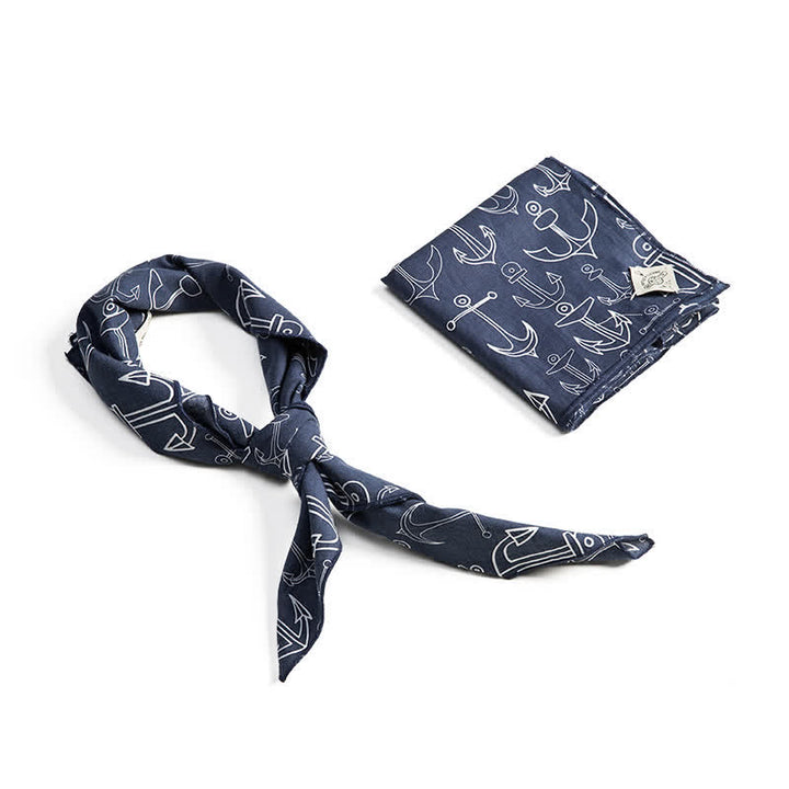 Navy Blue Marine Square Scarf with Leather Scarf Buckle