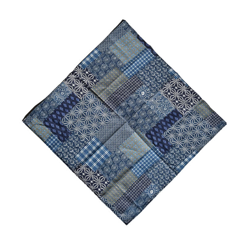 Vintage Blue Patchwork Geometric Pattern Square Scarf
